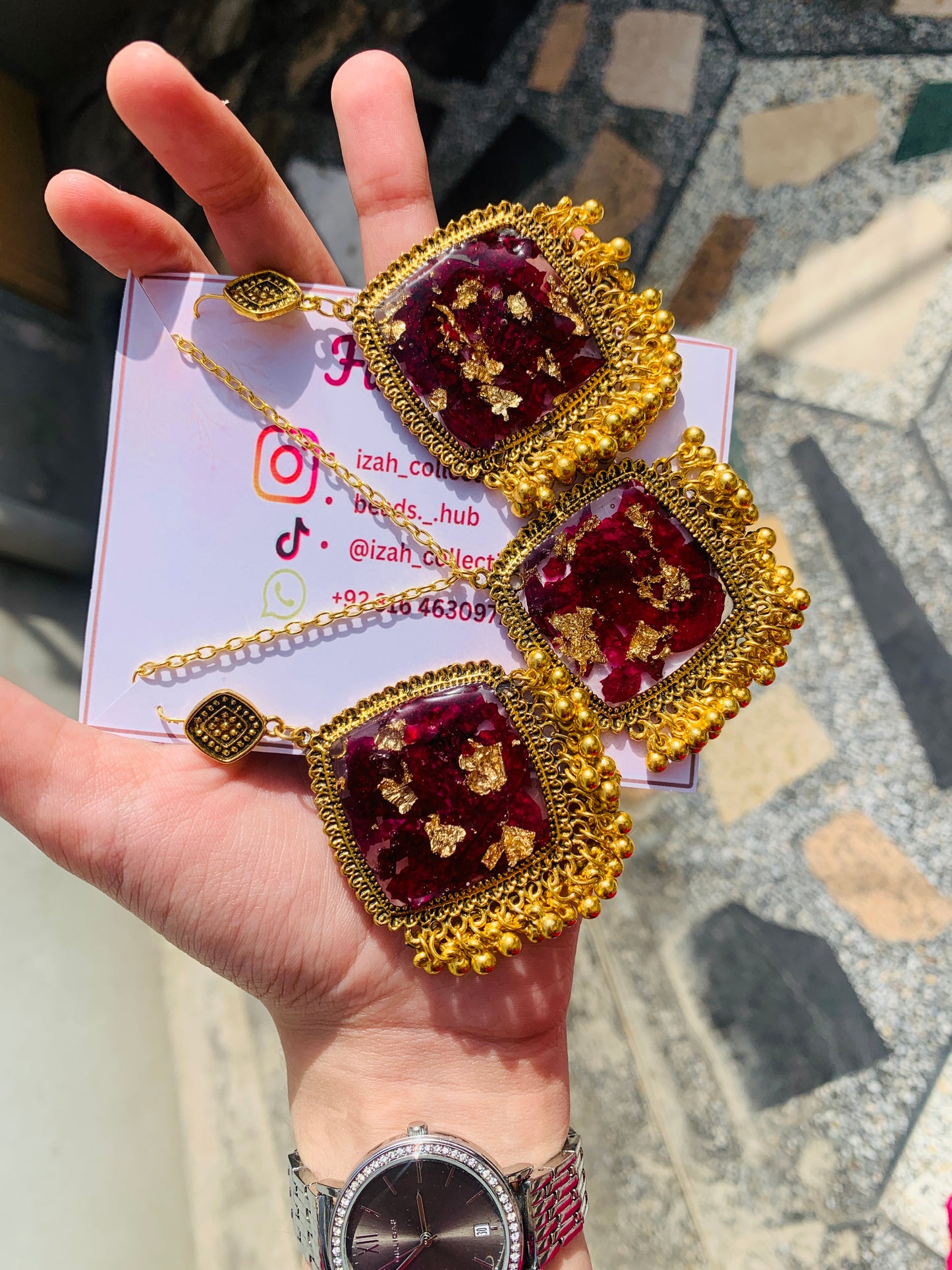 Resin jhumka set with mala