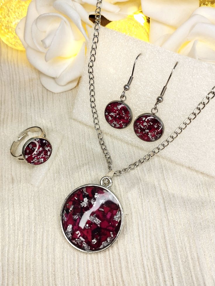 Resin floral jewllery set