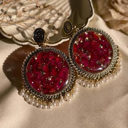 Rose petals resin earrings