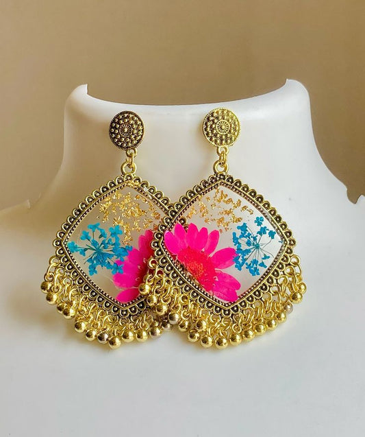Multi colour golden resin earrings