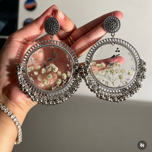 Transparent silver resin jhumkay
