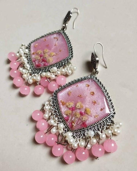 Pink floral resin jhumkay