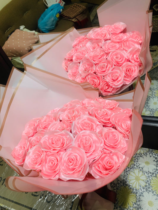 Pink ribbon flower bouquet