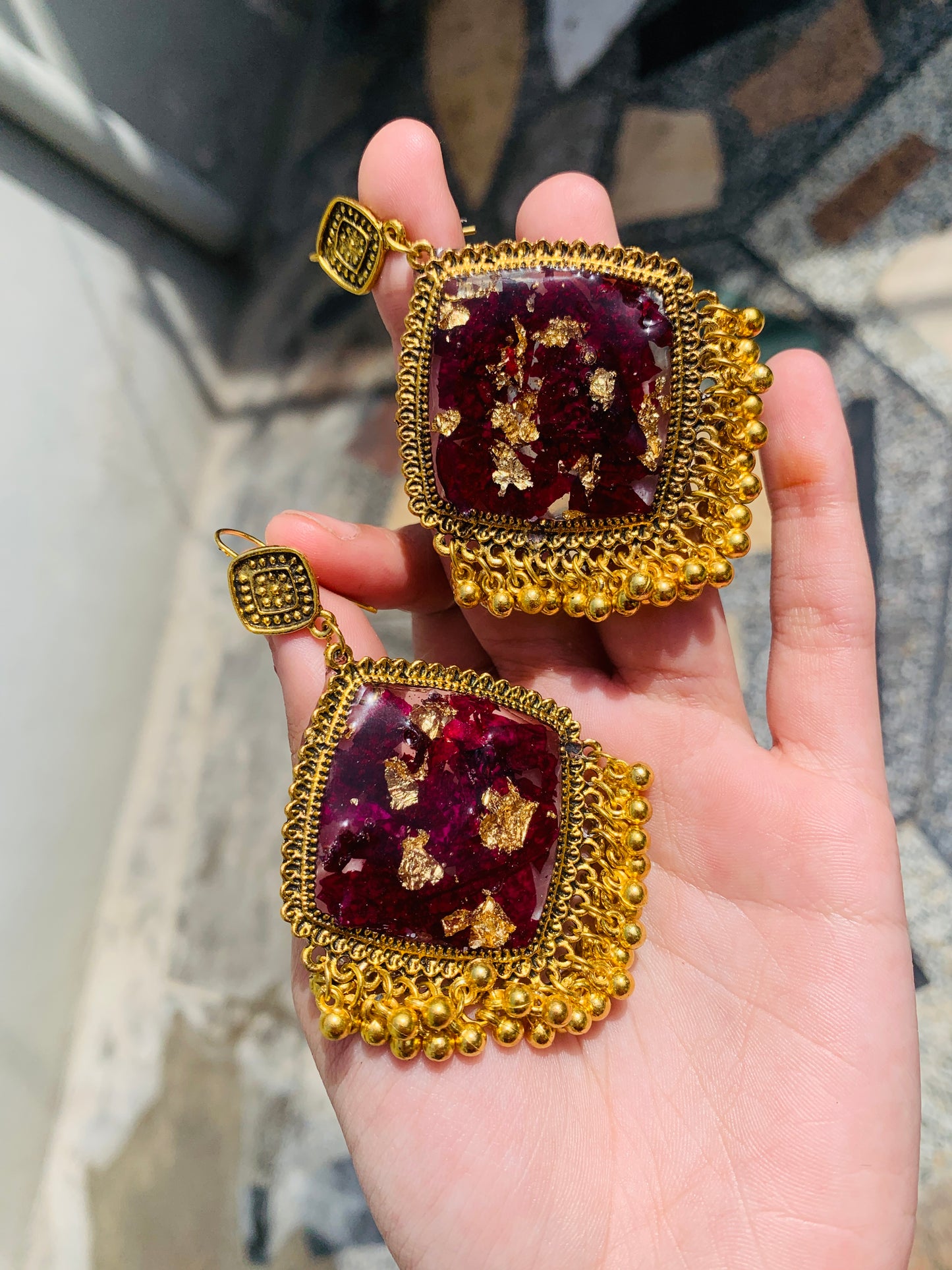 Resin jhumka set with mala