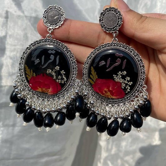 Black silver resin jhumkay