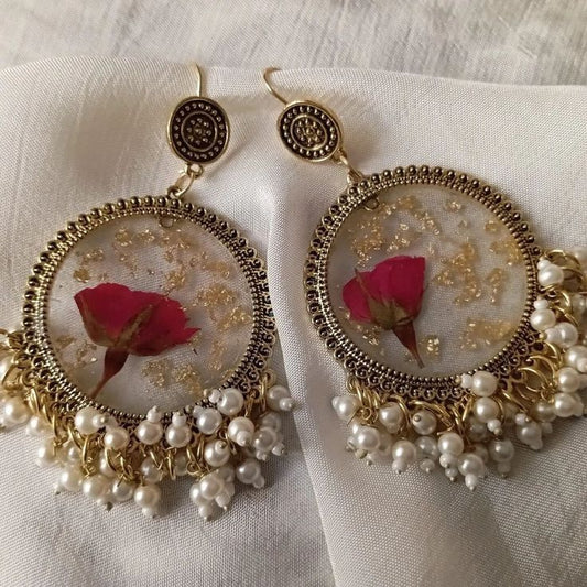 Red rose golden resin jhumkay